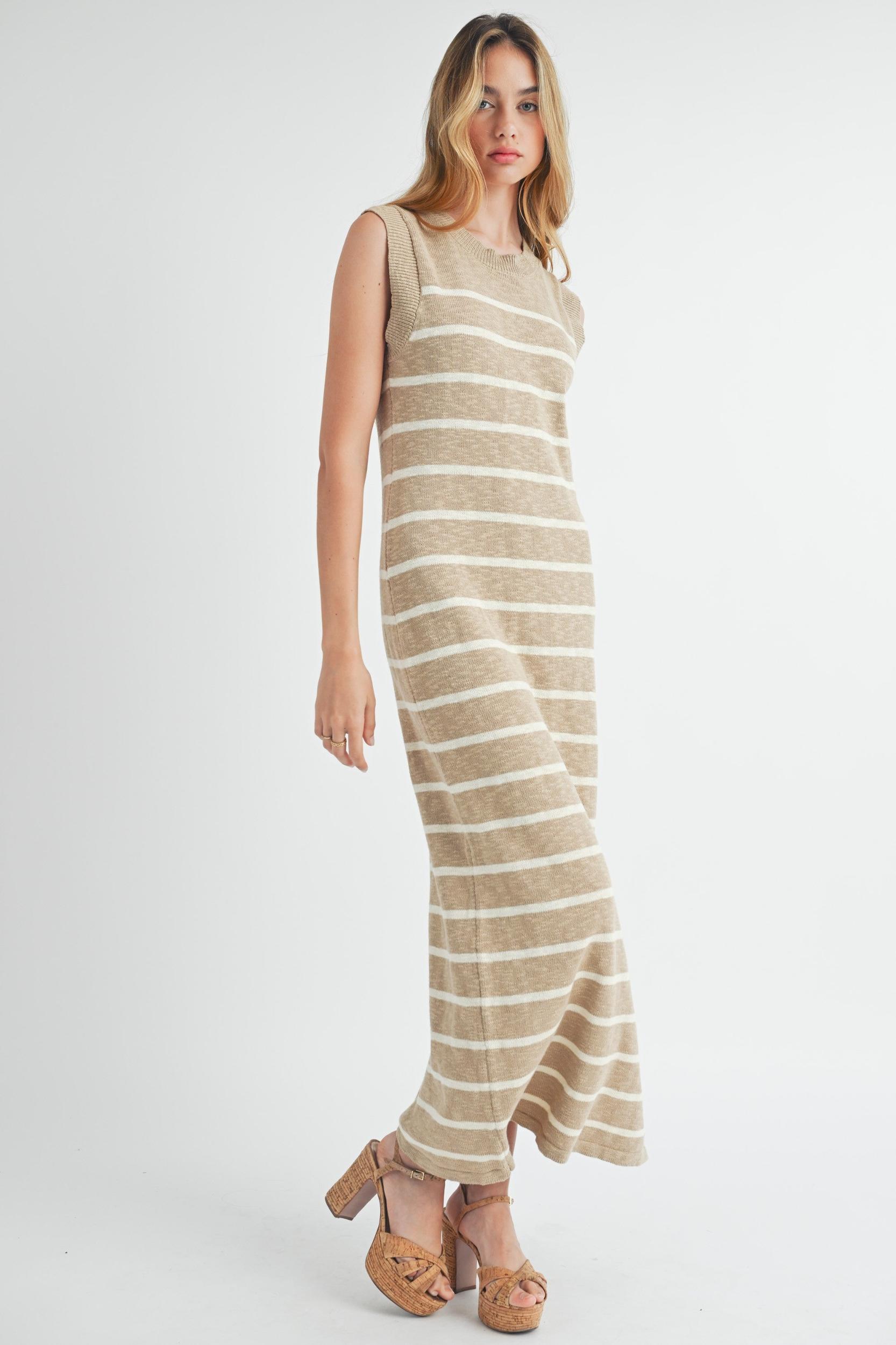 Sleeveless Stripe Sweater Maxi Dress Product Image