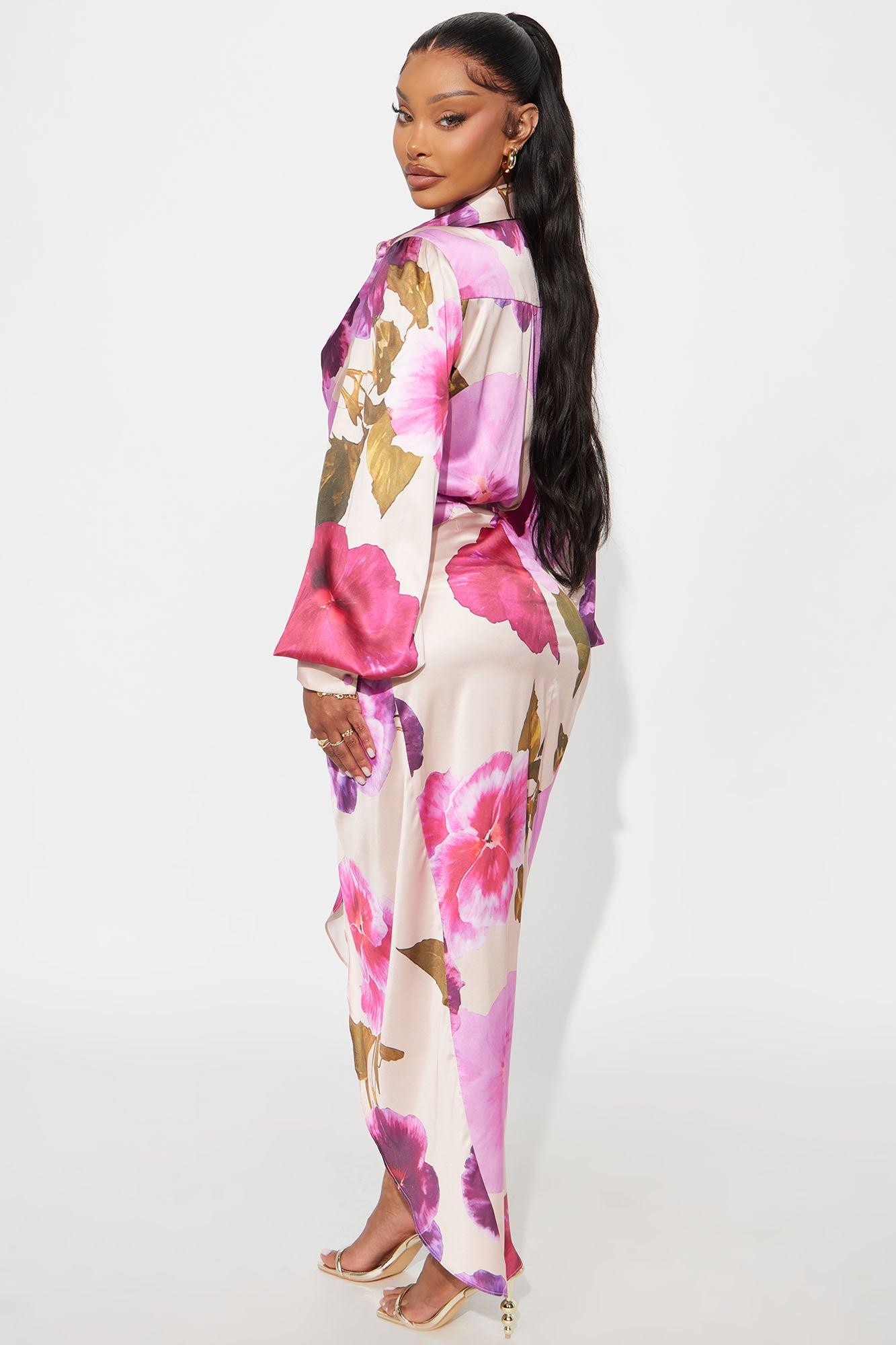 Riley Satin Shirt Dress - Purple/combo Female Product Image