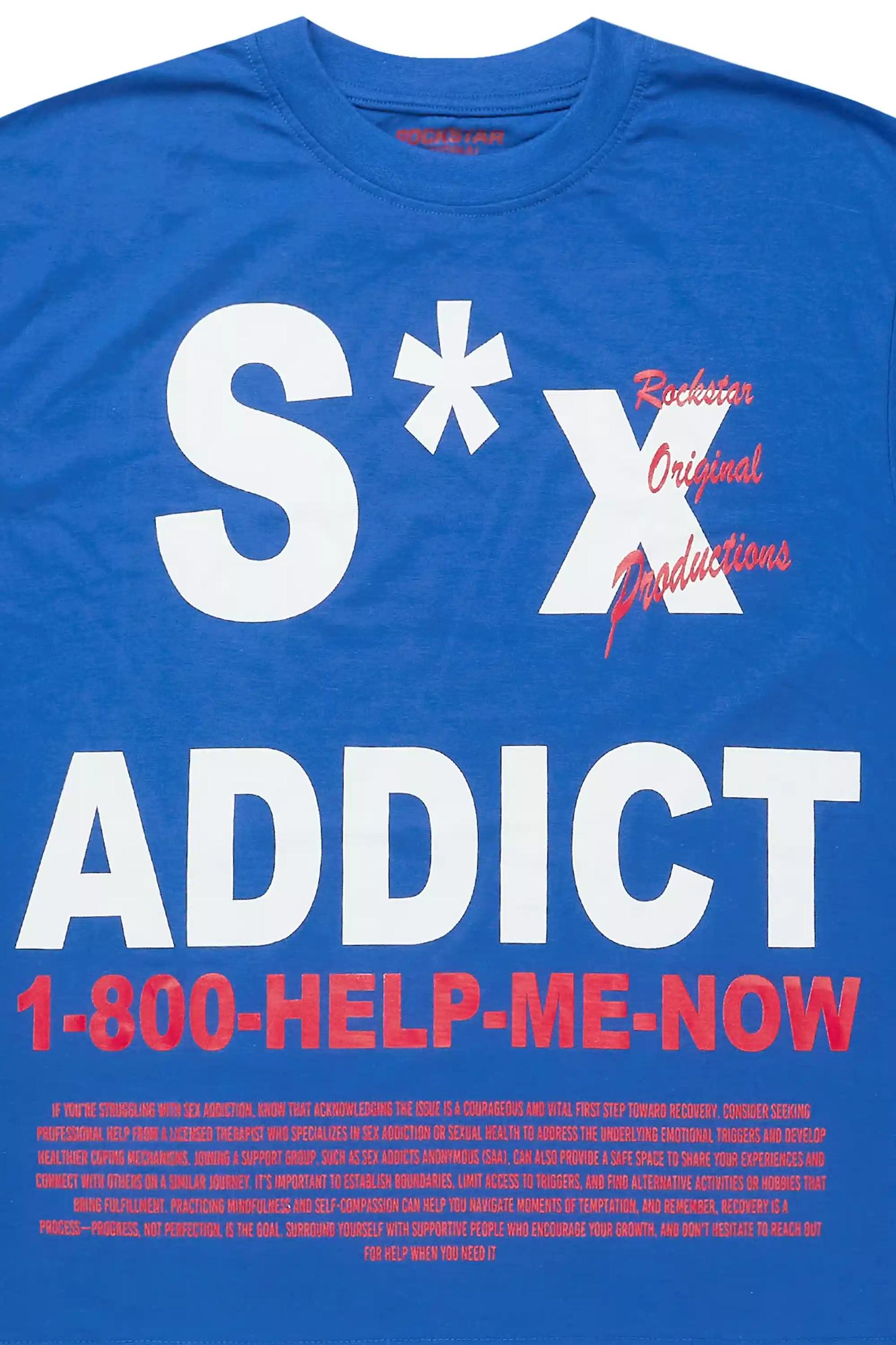 Addict Royal Blue Graphic T-Shirt Male Product Image