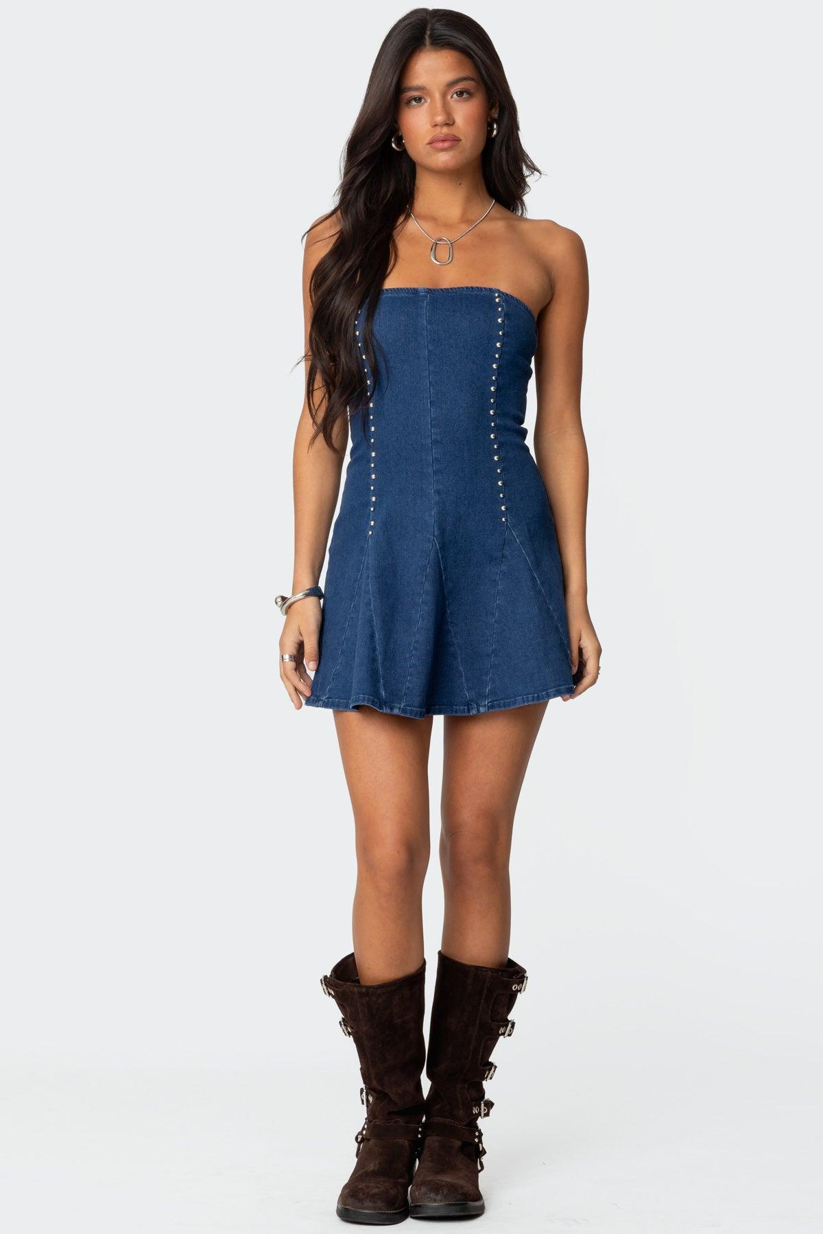 Fara Strapless Denim Mini Dress Product Image