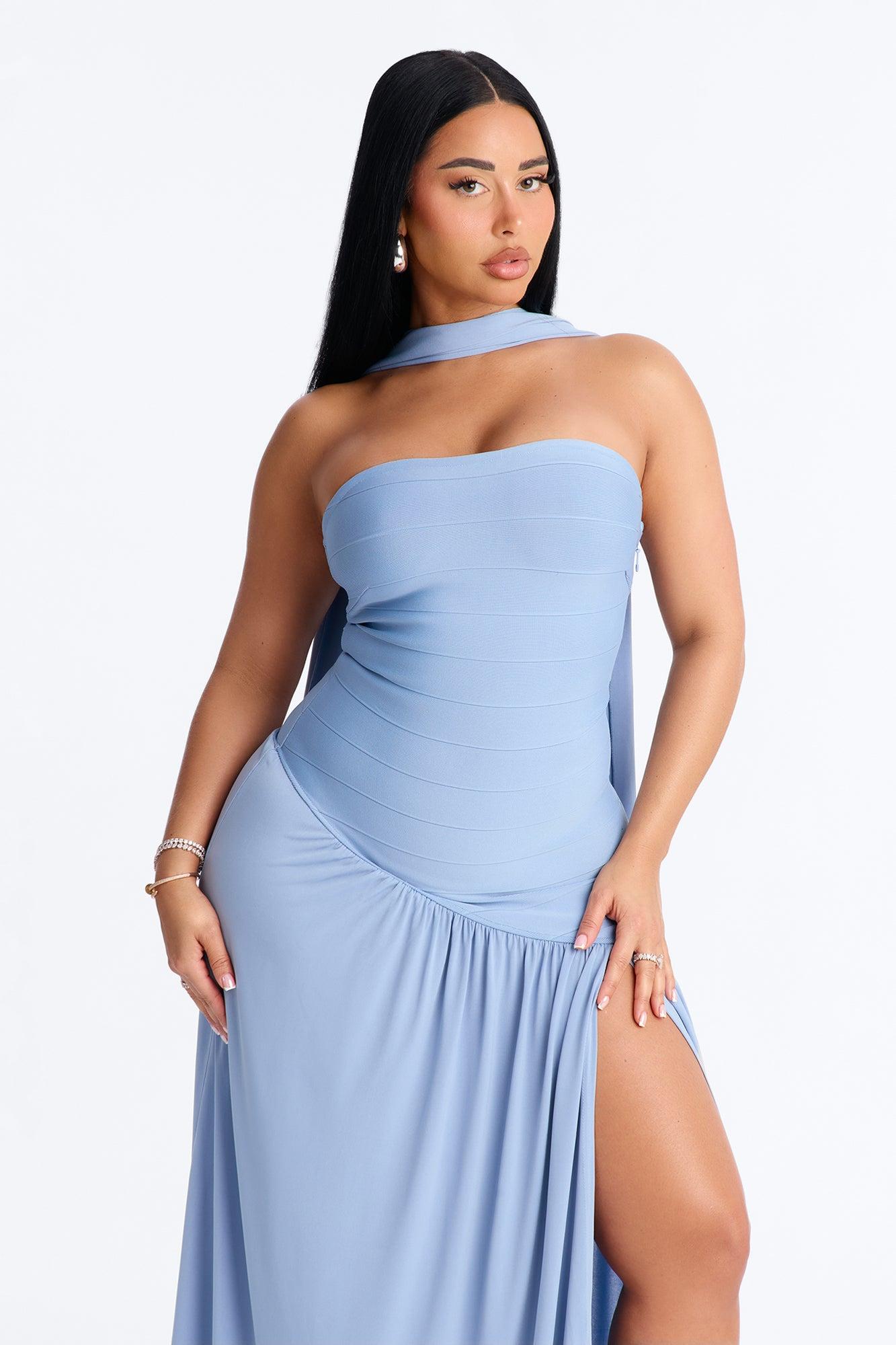 Amelia Drop Waist Bandage Gown - Dusty Blue Female Product Image