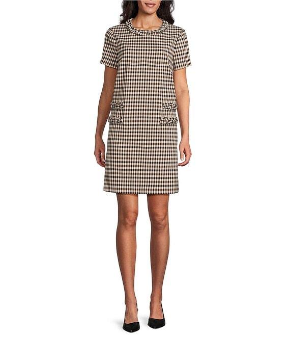 Preston & York Vivian Coordinating Novelty Plaid Sheath Crew Neckline Short Sleeve Dress Product Image