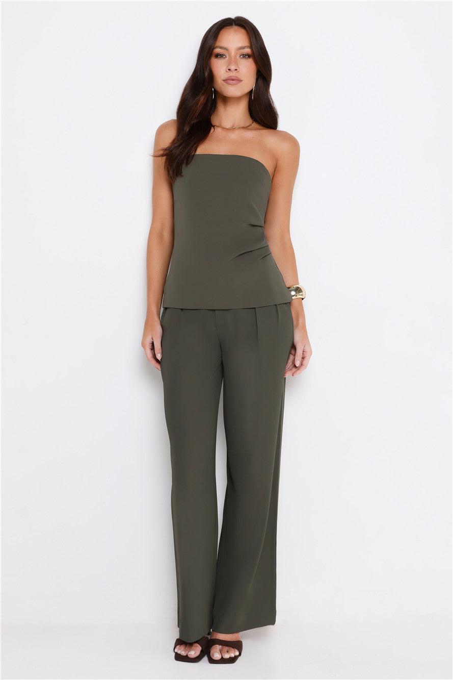 Core Cut Tailored Strapless Top Khaki Product Image
