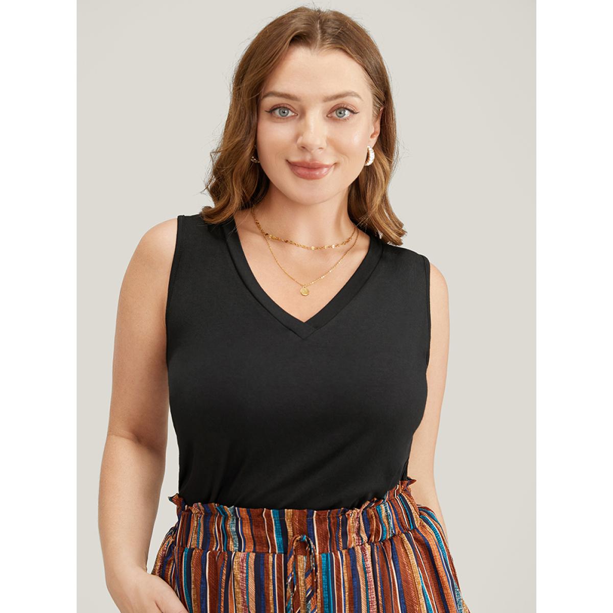 Plus Size Supersoft Essentials Very Stretchy Sleeveless Tank Top Women Black Basics V-neck Dailywear Tank Tops Camis BloomChic 10/M Product Image