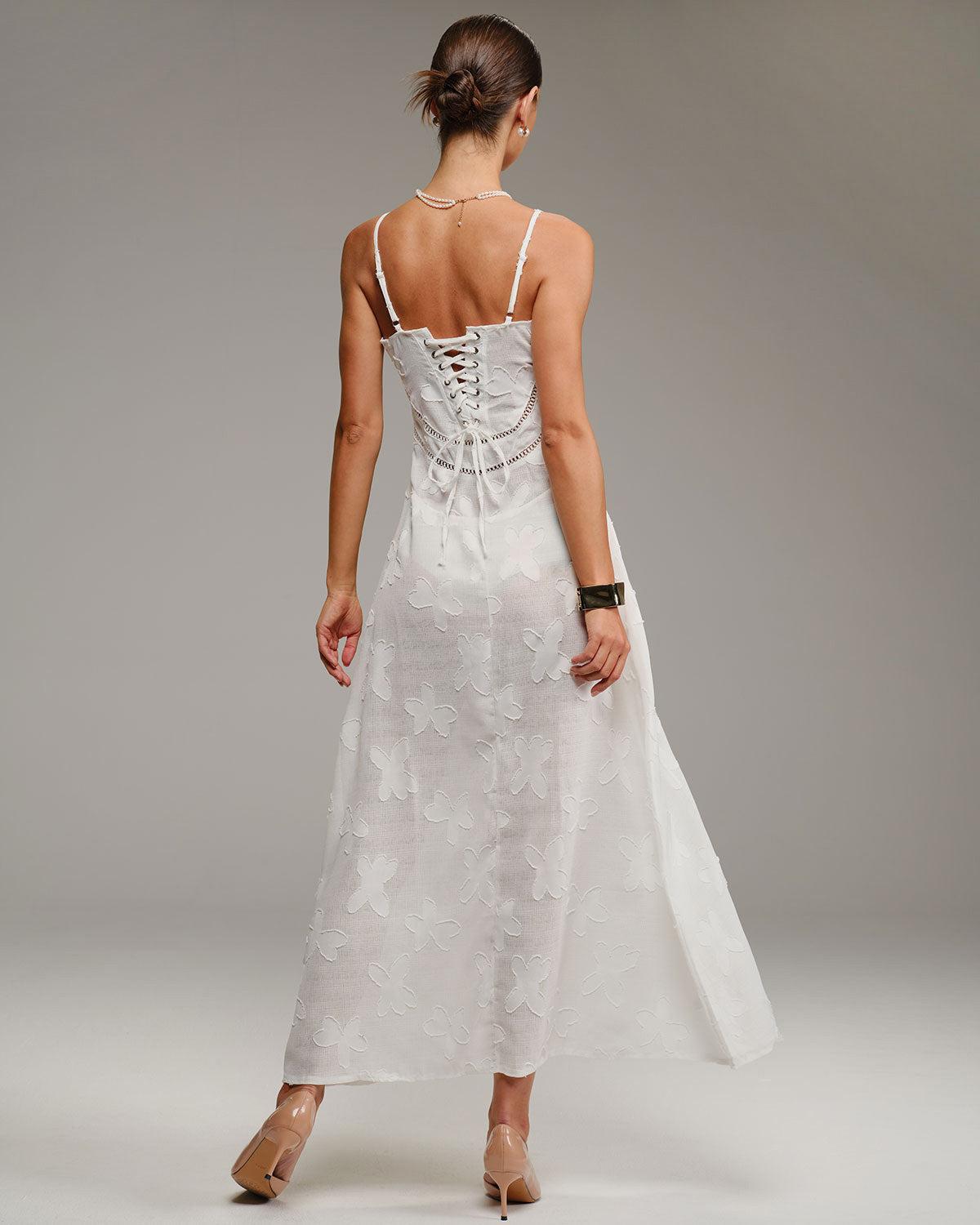 White Jacquard Slip Maxi Dress Product Image