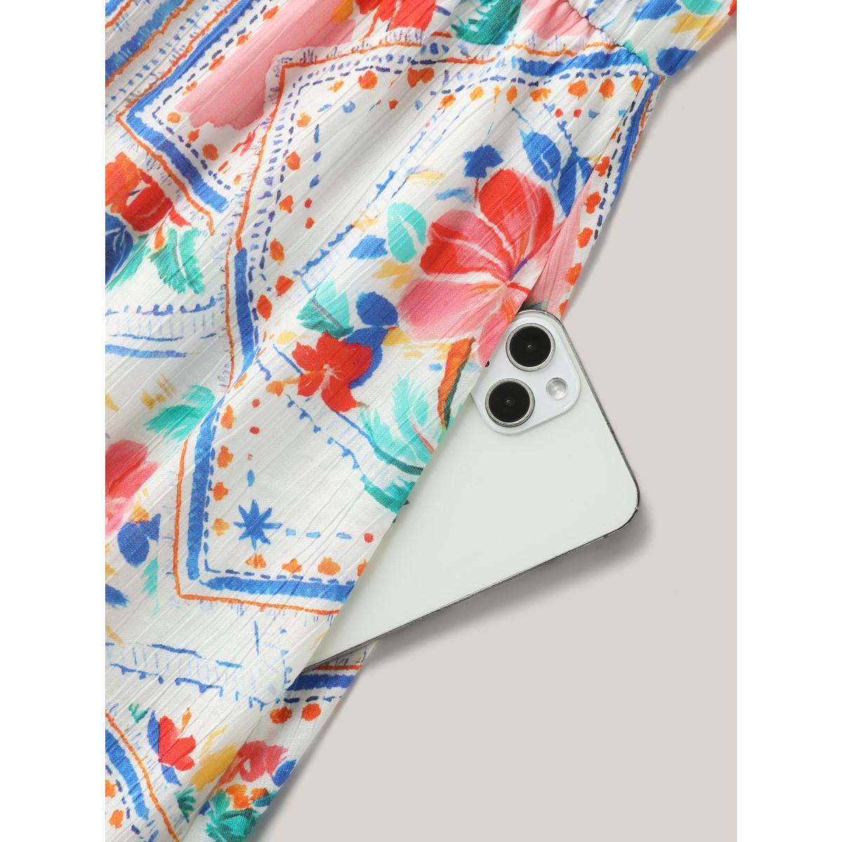 Plus Size Floral Collage Print Pockets Midi Dress Multicolor Women Notched collar Short sleeve Curvy BloomChic 18-20/2X Product Image