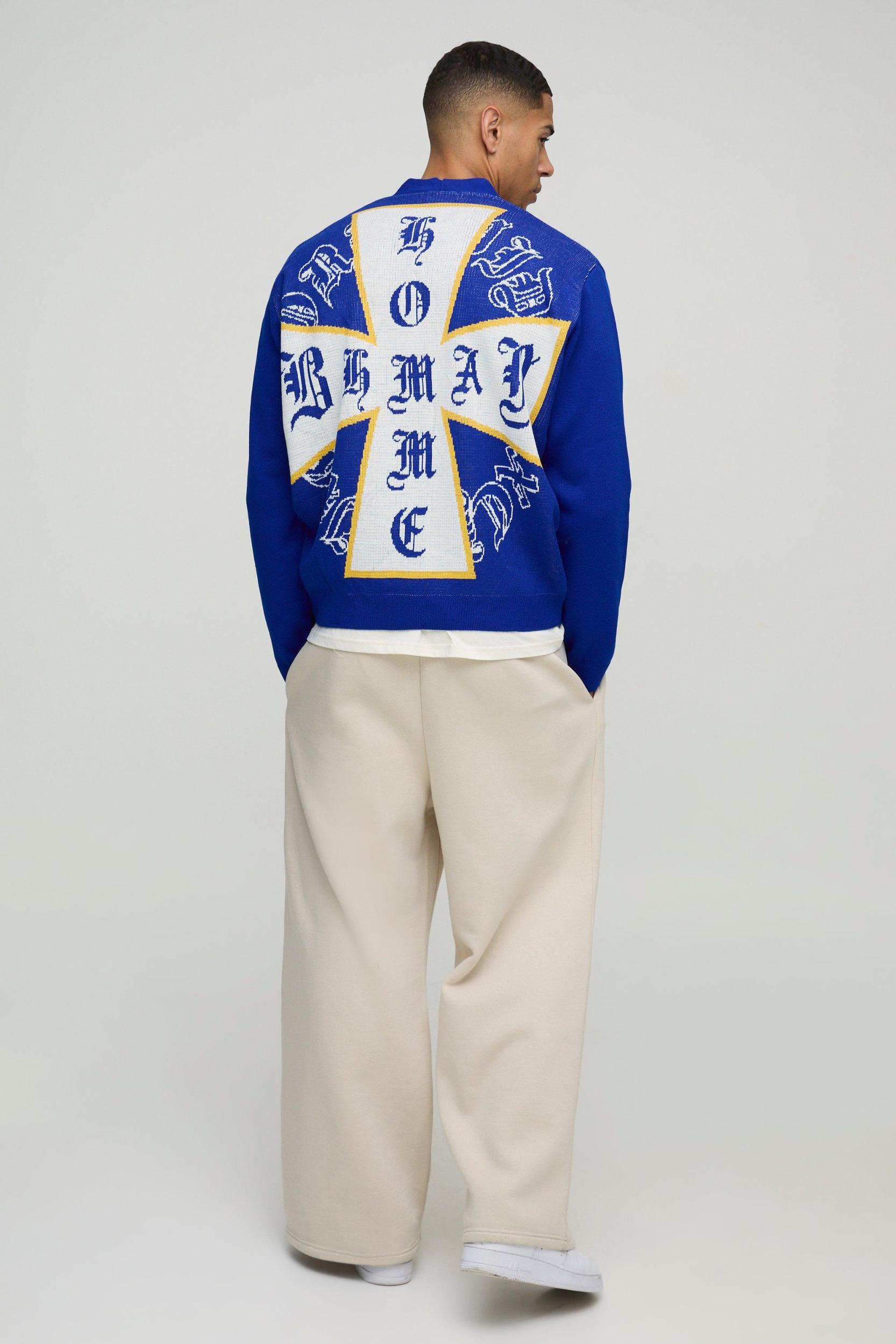 Boxy Cross Graphic Knitted Cardigan | boohooMAN USA Product Image