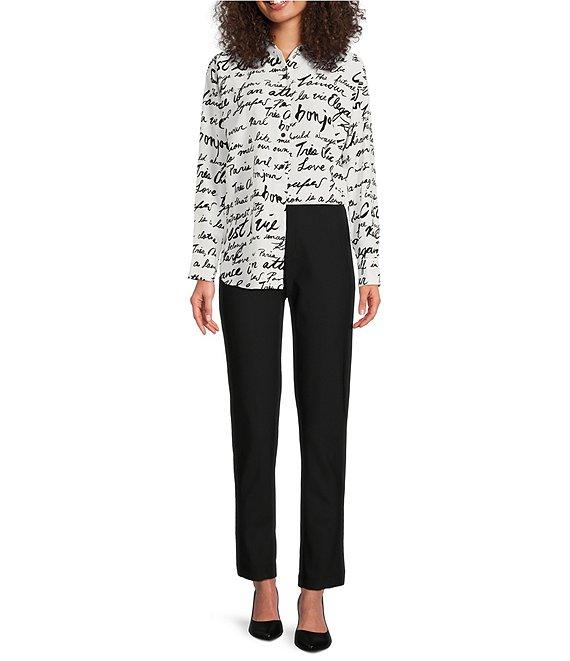 KARL LAGERFELD PARIS Silky Crepe Sketch Print Point Collar Long Sleeve Button-Front Blouse Product Image