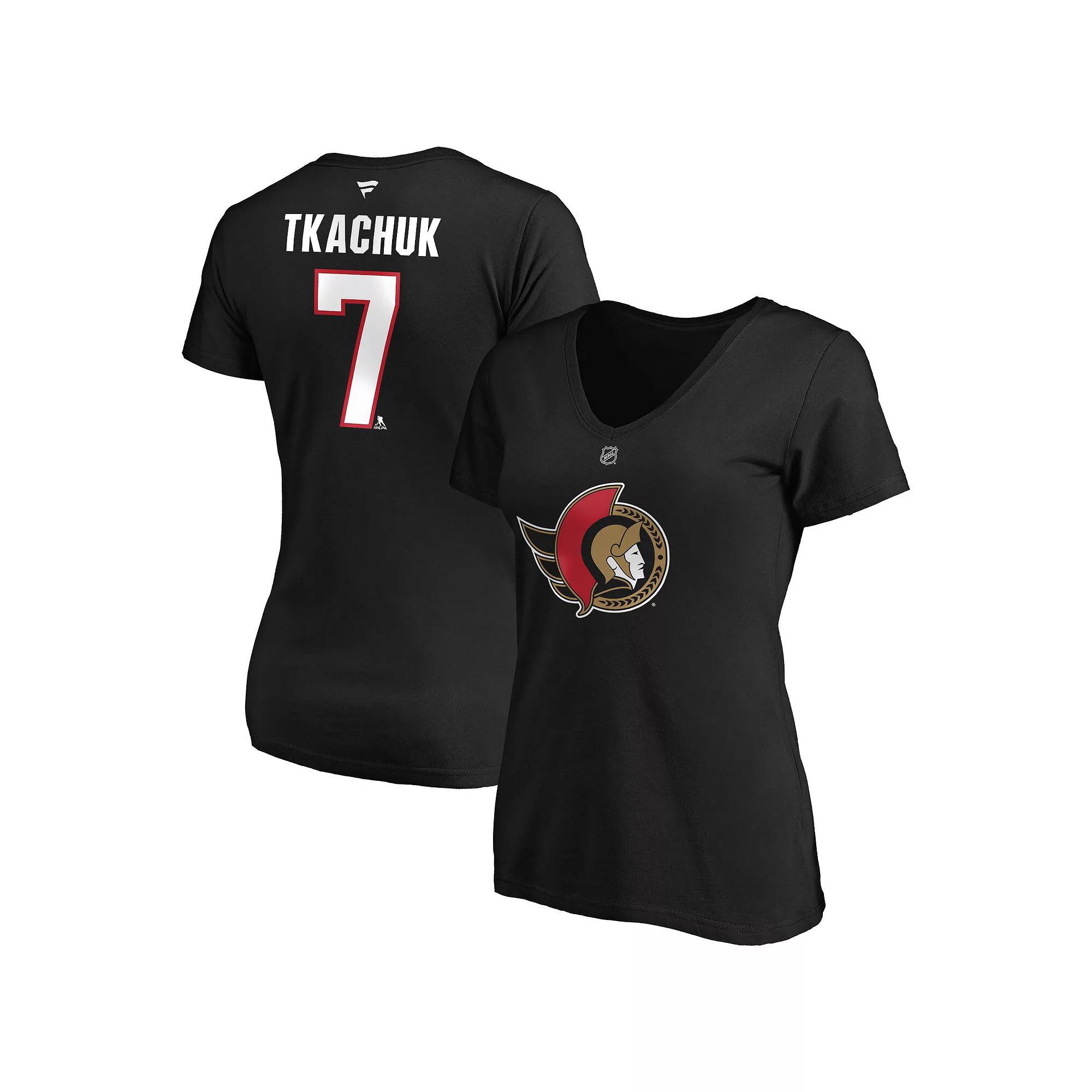 Women's Fanatics Branded Brady Tkachuk Black Ottawa Senators Authentic Stack Name & Number V-Neck T-Shirt,  Product Image
