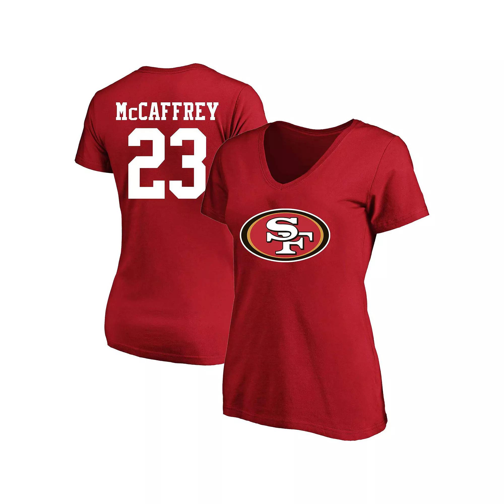Women's Fanatics Branded Christian McCaffrey Scarlet San Francisco 49ers Plus Size Player Name & Number V-Neck T-Shirt, Size: 3XL, Red Product Image