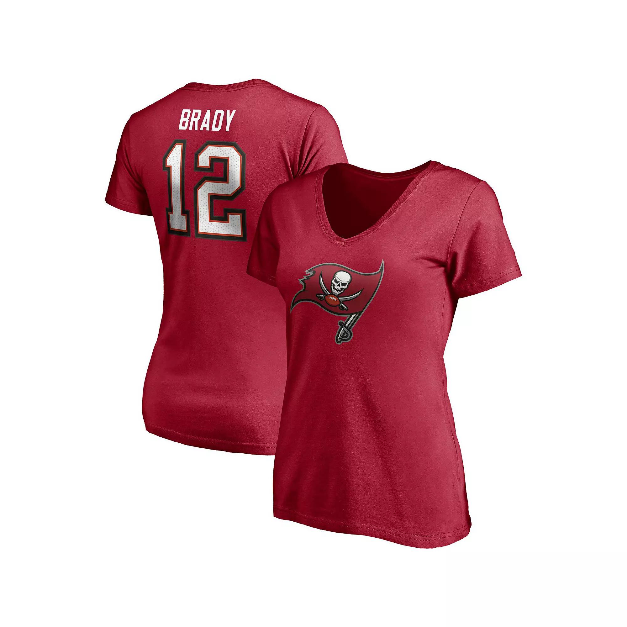 Women's Fanatics Branded Tom Brady Red Tampa Bay Buccaneers Player Icon Name & Number V-Neck T-Shirt, Size: Medium Product Image