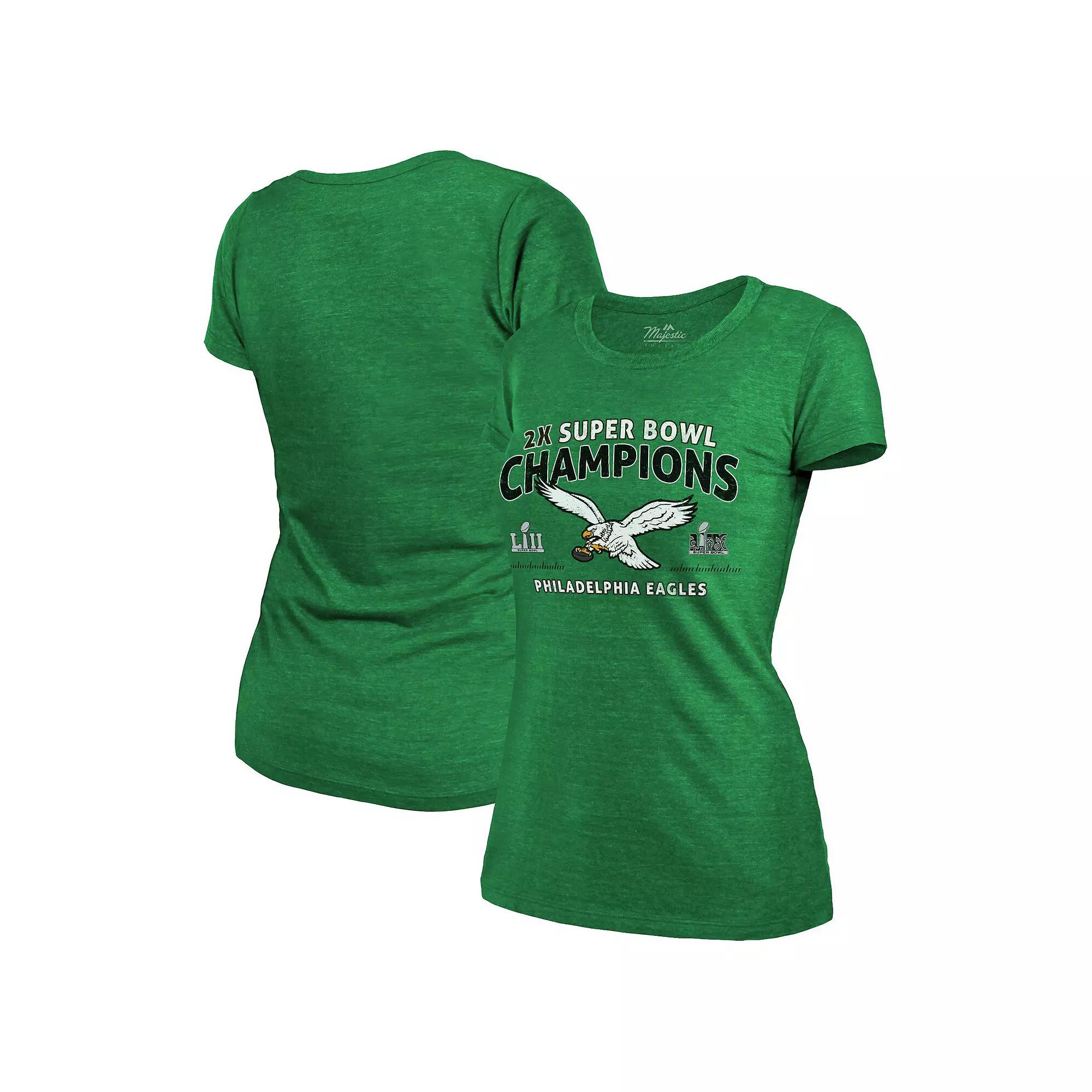 Women's Majestic Threads  Kelly Green Philadelphia Eagles Two-Time Super Bowl Champions Sky High Retro Tri-Blend T-Shirt, Size: Small Product Image