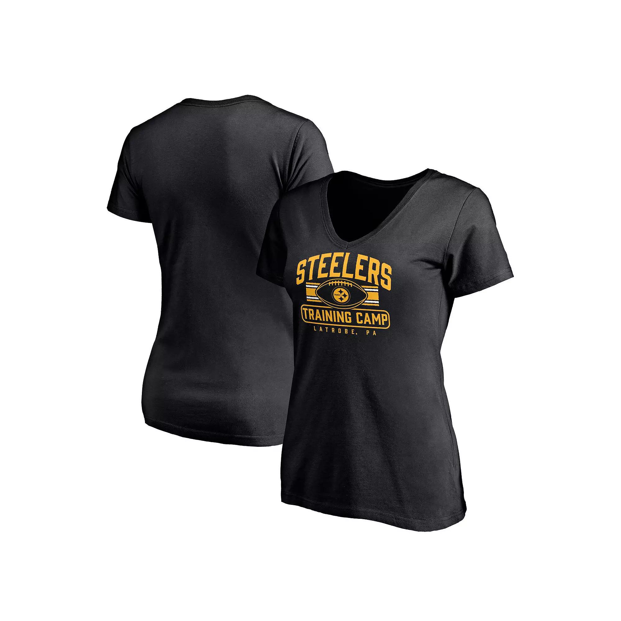 Women's Fanatics Black Pittsburgh Steelers Training Camp Stripe V-Neck T-Shirt,  Product Image