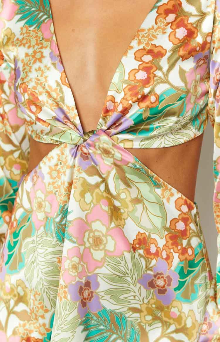 Mars Tropical Print Long Sleeve Twist Mini Dress Product Image