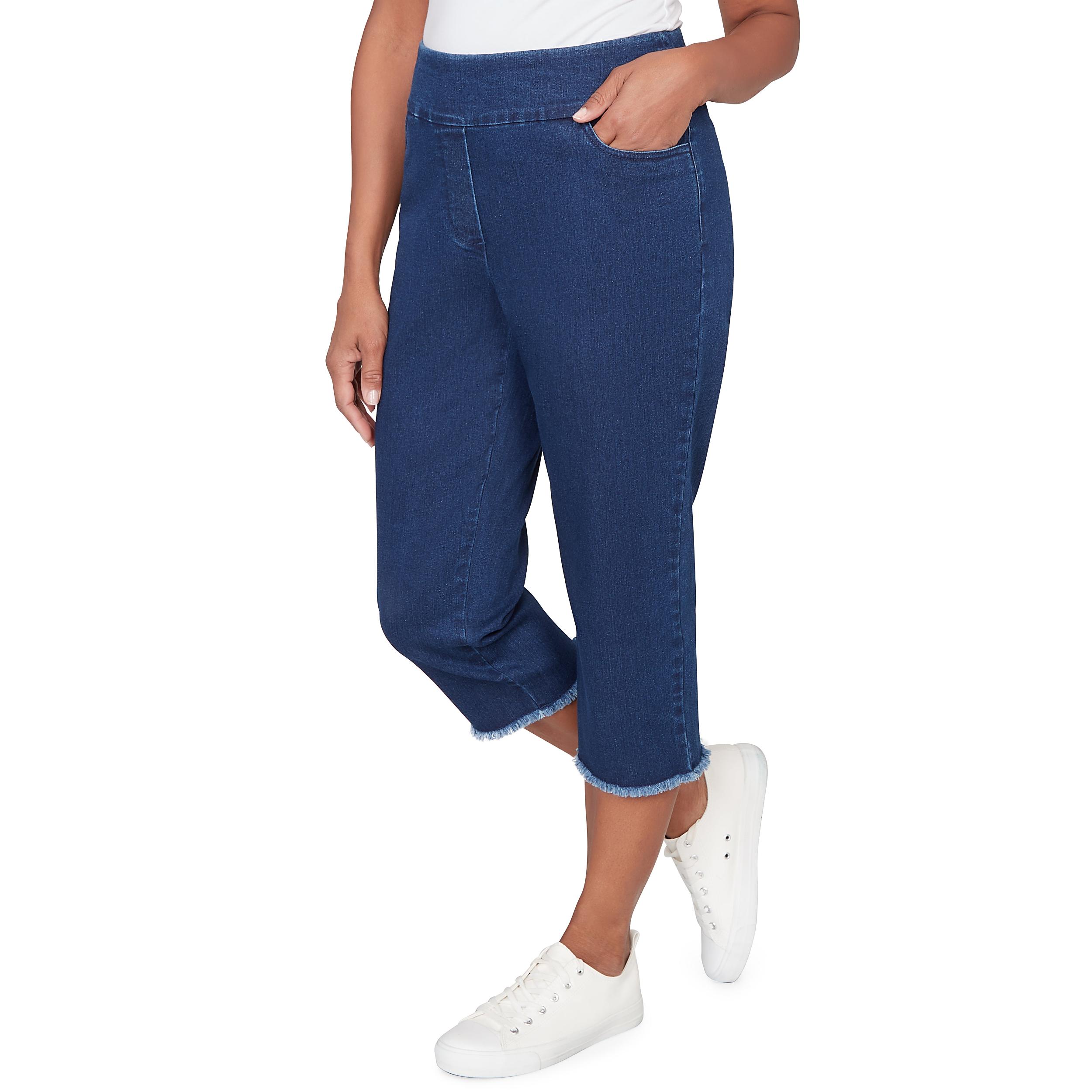 Alfred Dunner Super Stretch Denim Fringe Capri Pant- Petite Product Image