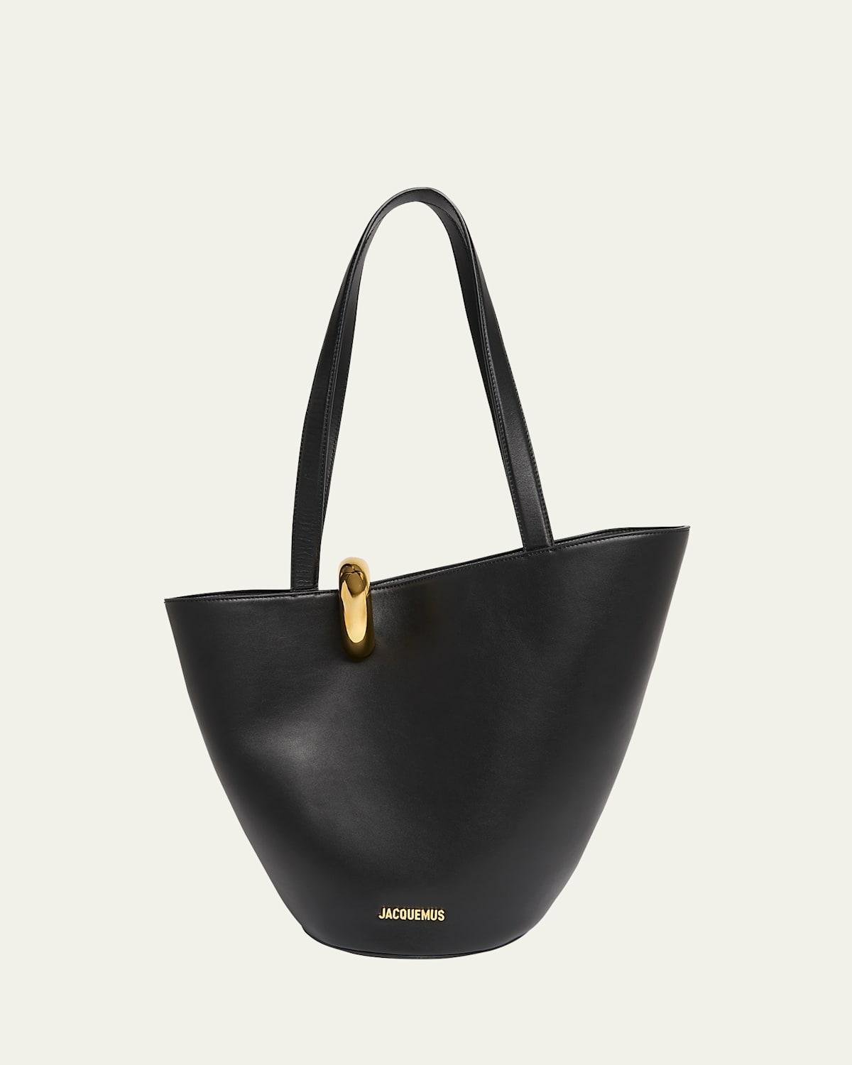 JACQUEMUS The Medium Bambola Asymmetric Leather Bucket Bag In Black 990 Product Image