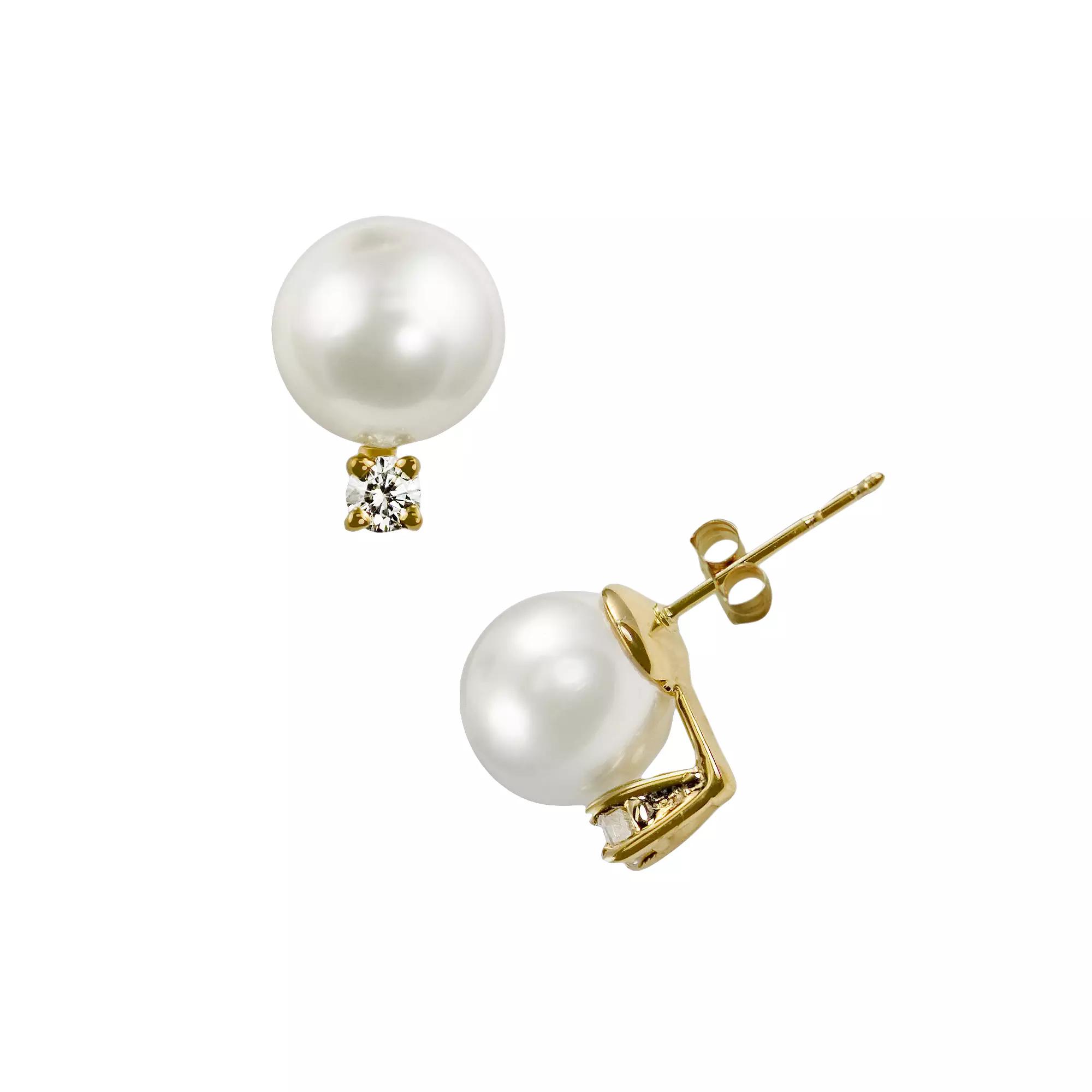 PearLustre by Imperial 14k Gold Akoya Cultured Pearl and Diamond Accent Stud Earrings, Women's, White Product Image