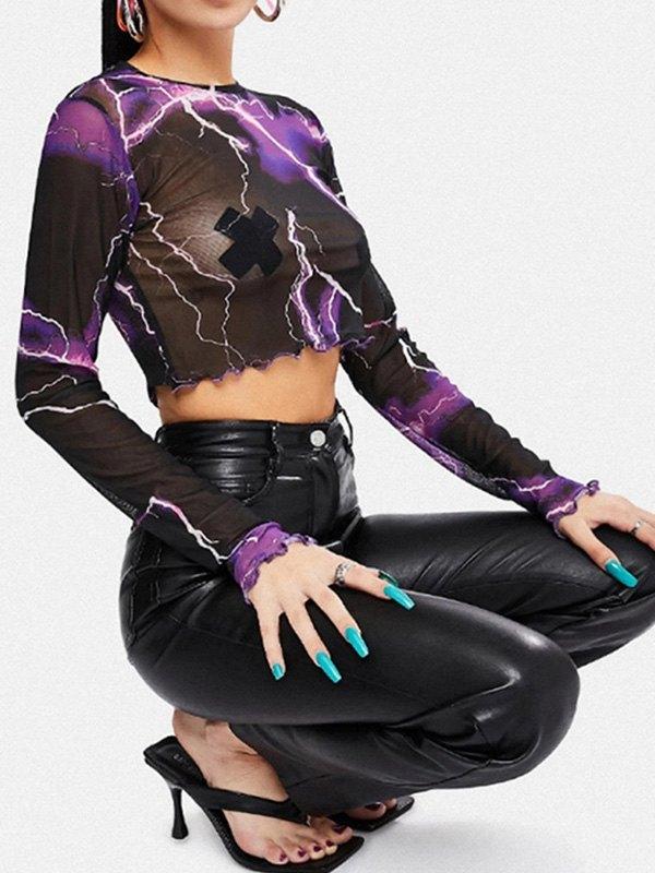 Mesh Long Sleeve Lightning Crop Top Product Image