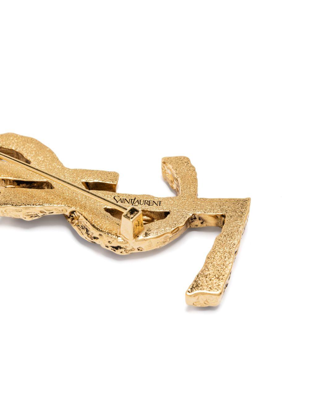 SAINT LAURENT Embellished Cassandre Brooch In Gold Product Image