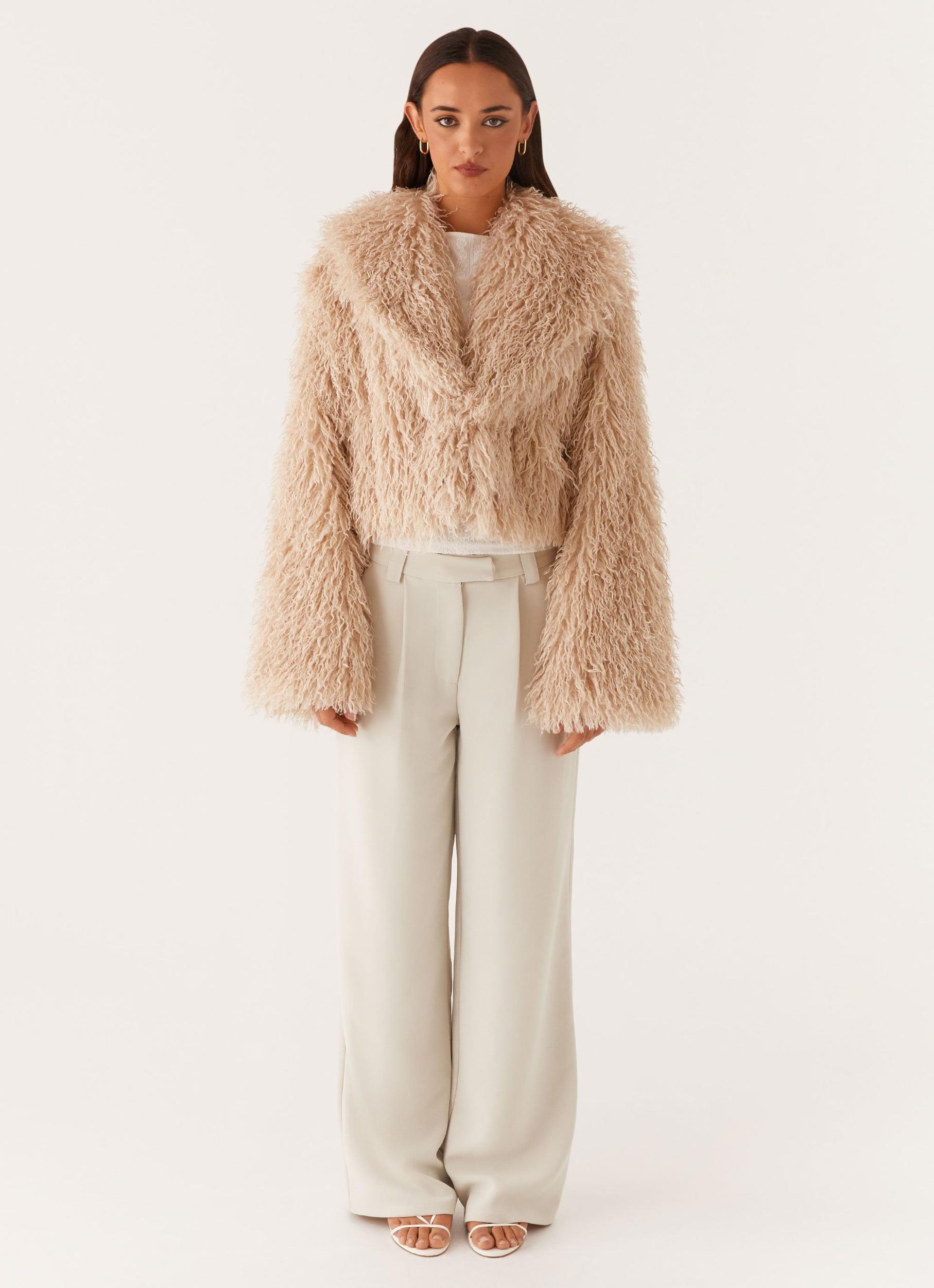 Virginia Cropped Fur Jacket - Taupe Product Image