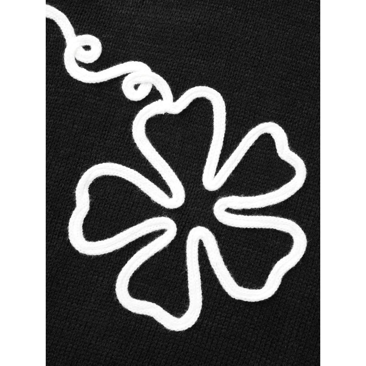 Plus Size Crochet Floral Texture V Neck Pullover Black Women Casual Loose Long Sleeve V-neck Everyday Pullovers BloomChic 10/M Product Image