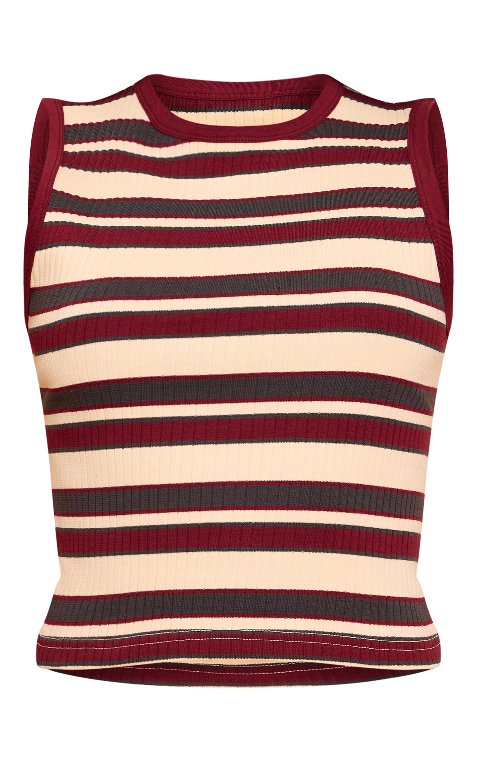 Burgundy Striped Rib Long Vest Top Product Image