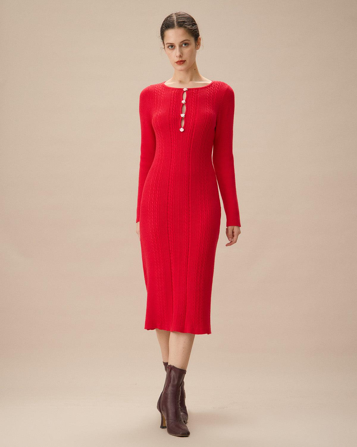 Red Cut-Out Bodycon Sweater Dress Product Image