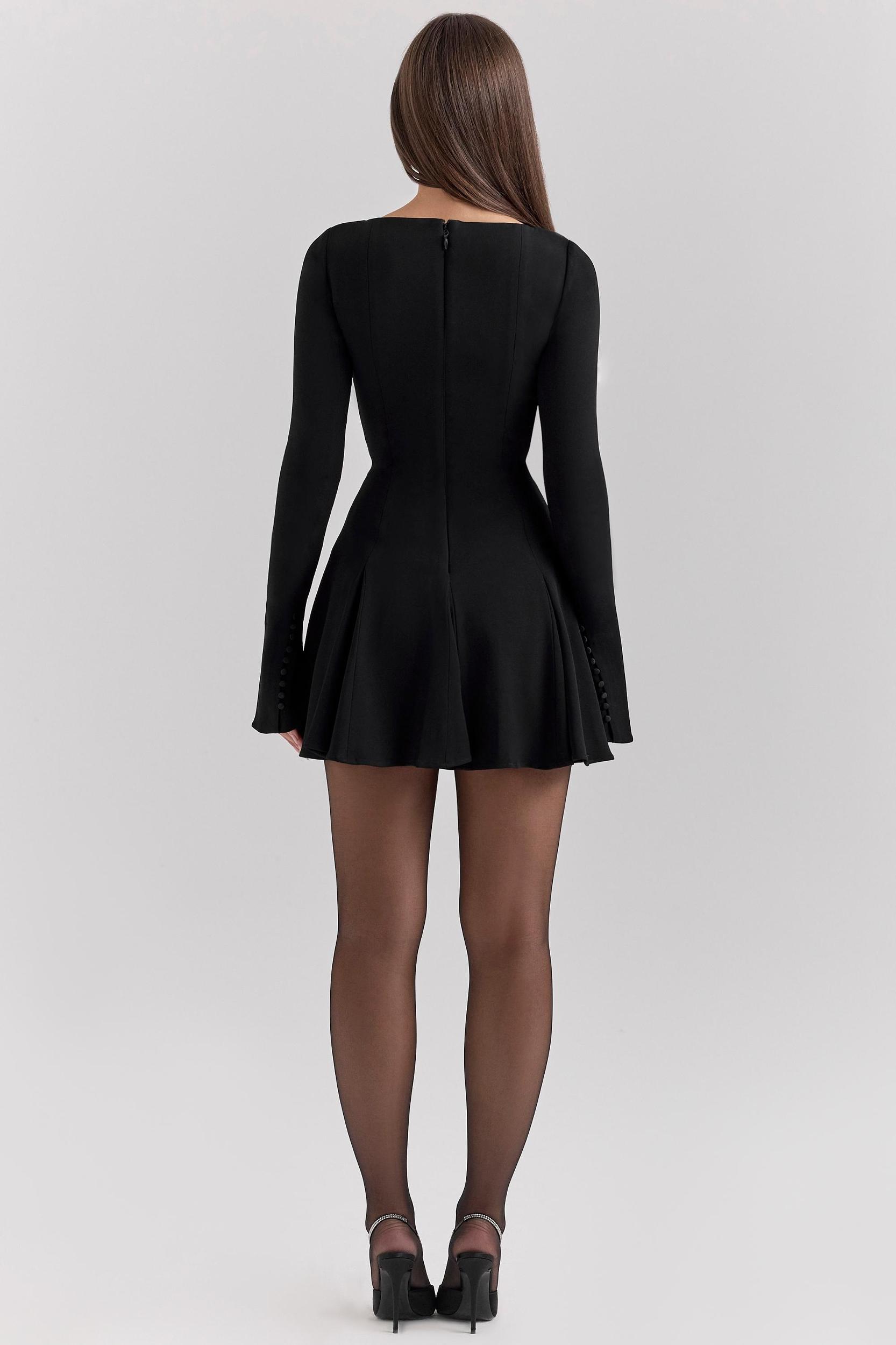 Francesca  black stretch crepe godet mini dress Product Image