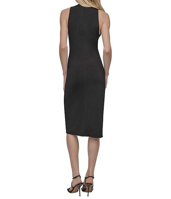 DKNY by Donna Karan Silky Jersey V Neck Sleeveless Ruched Sheath Dress Product Image