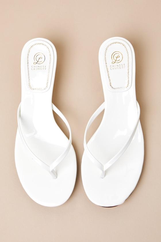 Brissa White Patent Kitten Heel Thong Sandals Product Image