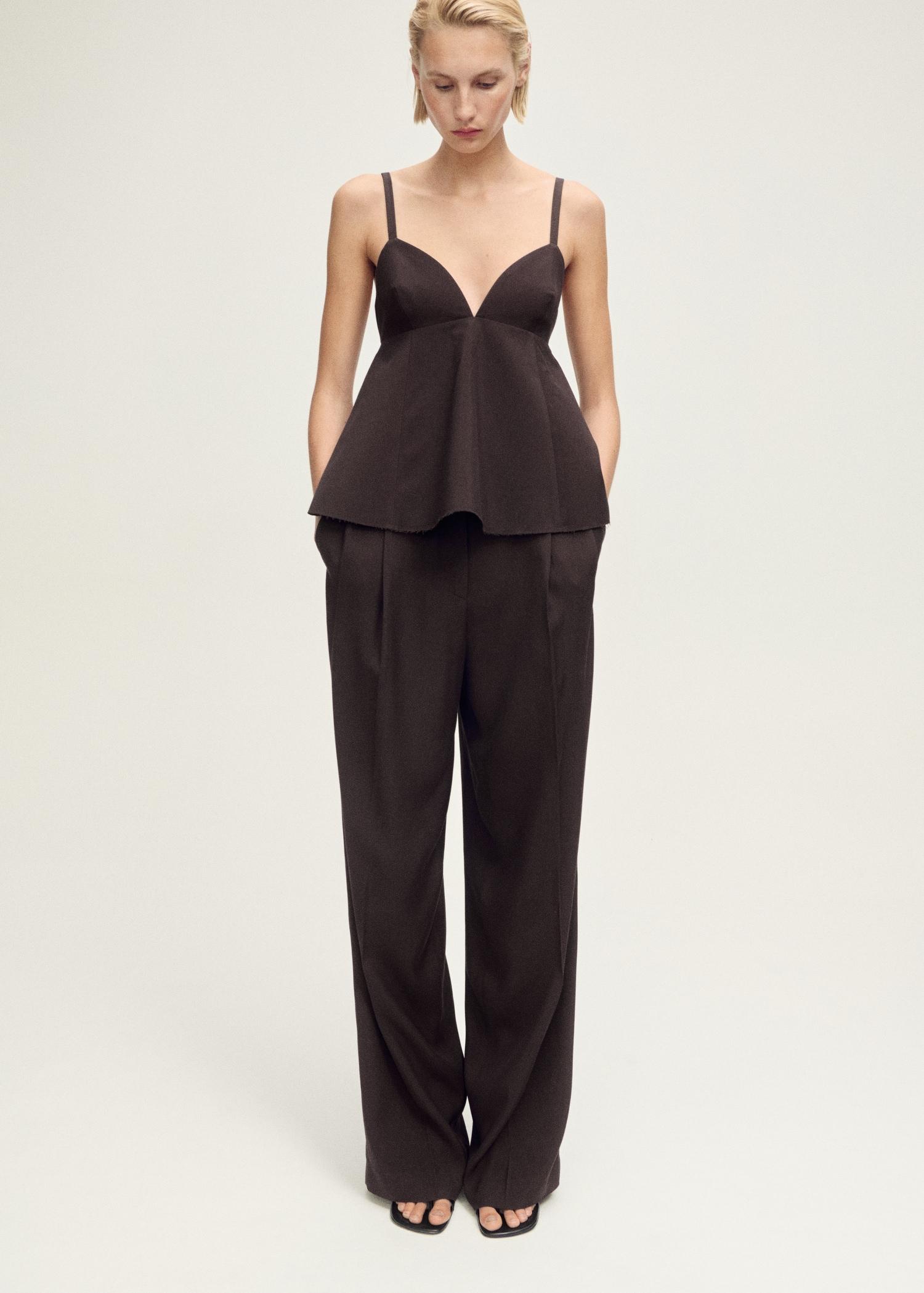 V-neck top with open back - Women | MANGO USA Product Image