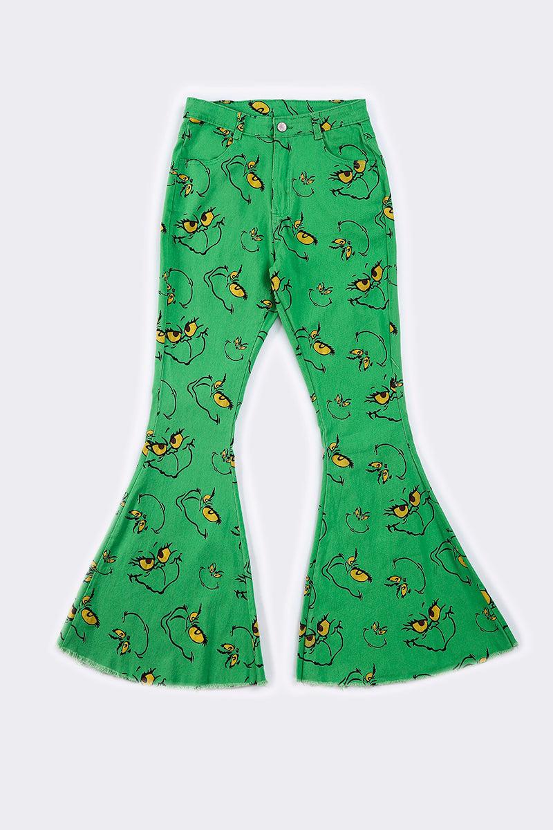 Green grinch print denim jeans Product Image