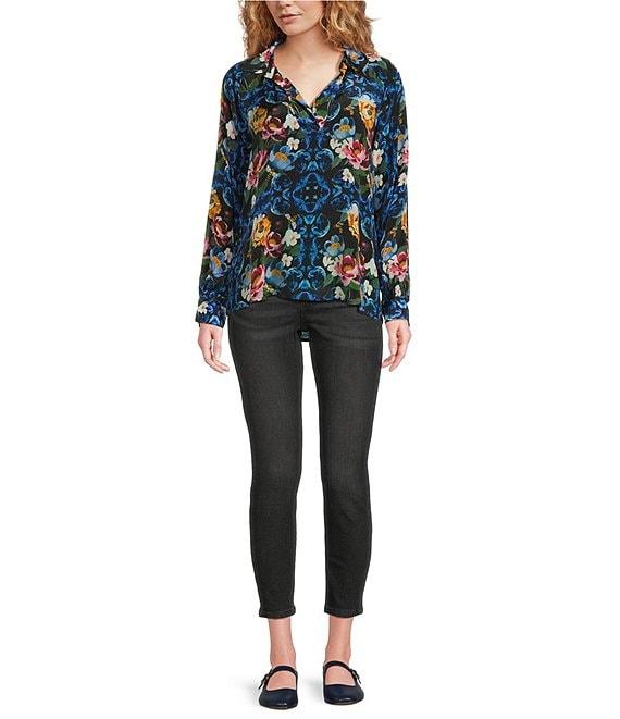 APNY Woven Floral Print V-Neck Long Sleeve Blouse Product Image