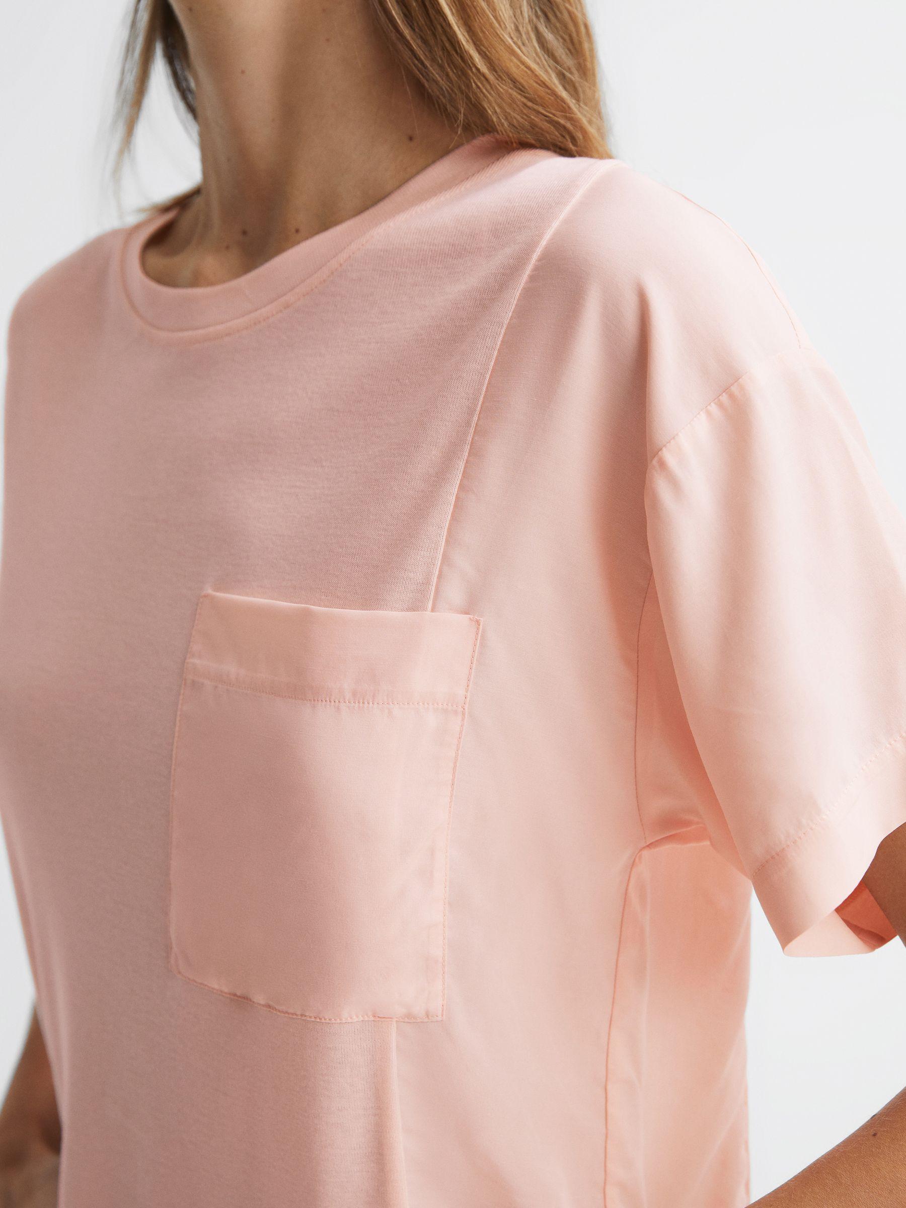 Cotton Blend Crew Neck T-Shirt in Pink Product Image