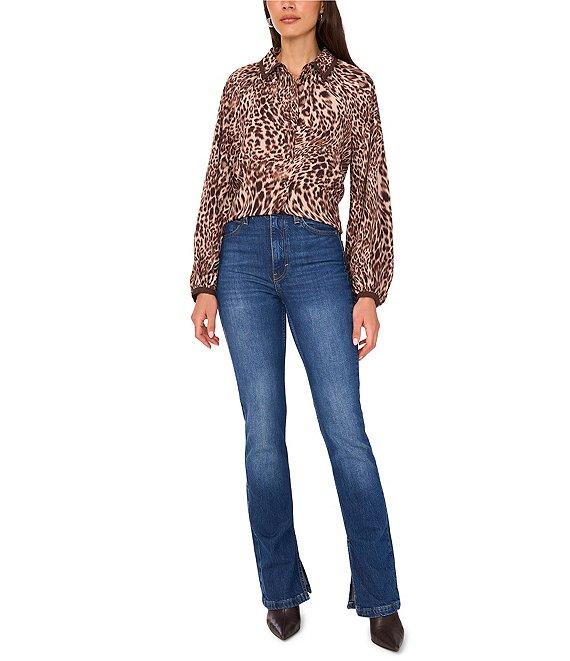 Vince Camuto Woven Cheetah Print V-Neck Long Sleeve Shirt Product Image