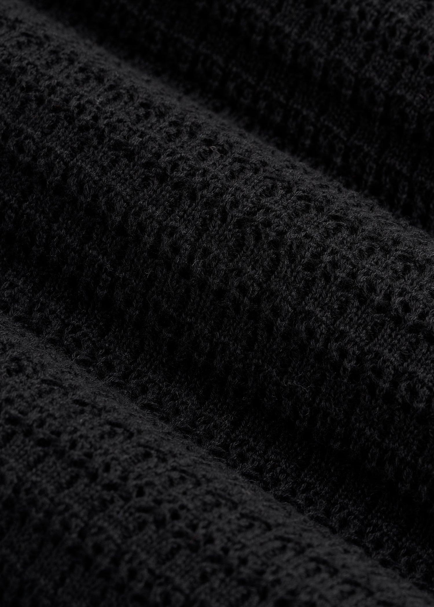 Short Sleeve Crochet Polo Cardigan for Tall Men in Black Male Product Image