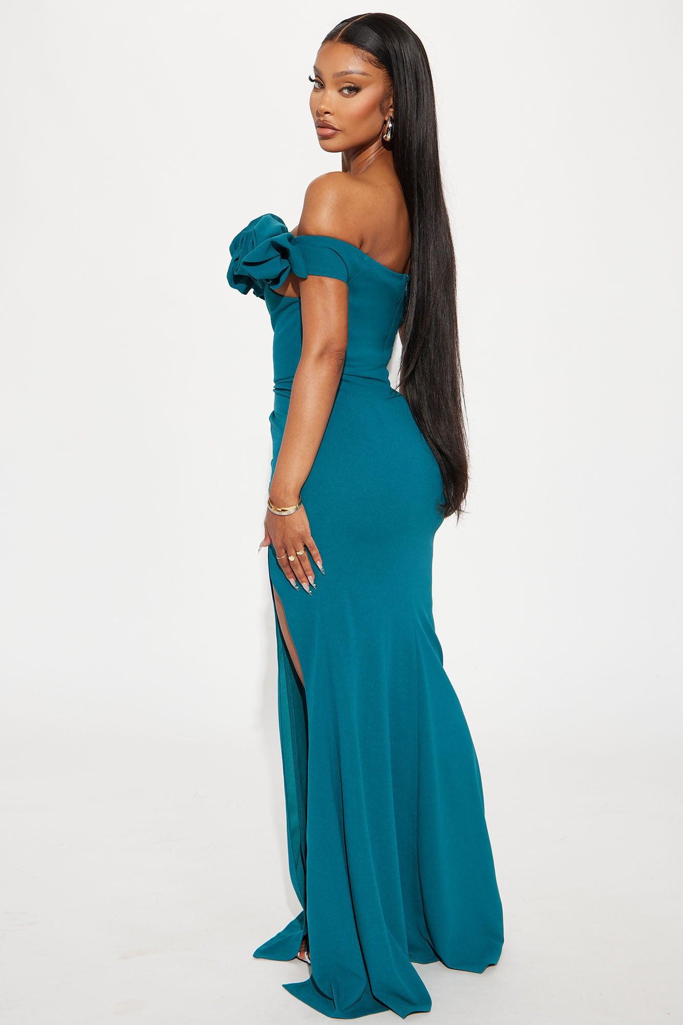 Ericka Floral Off Shoulder Gown - Teal Product Image