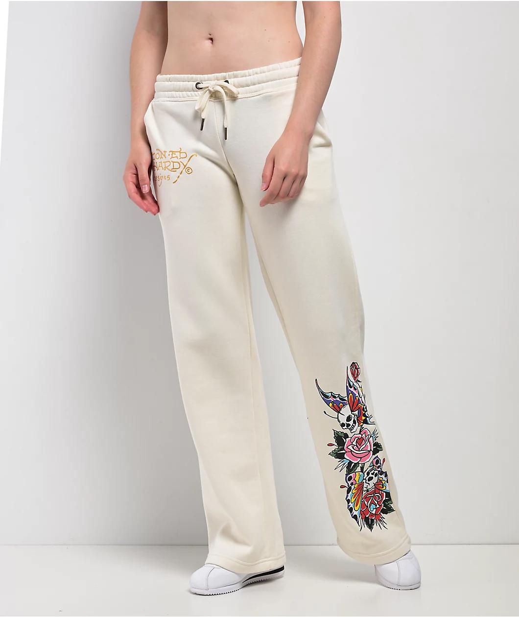 Ed Hardy Love Kills Slowly Heart Ivory Sweatpants Product Image