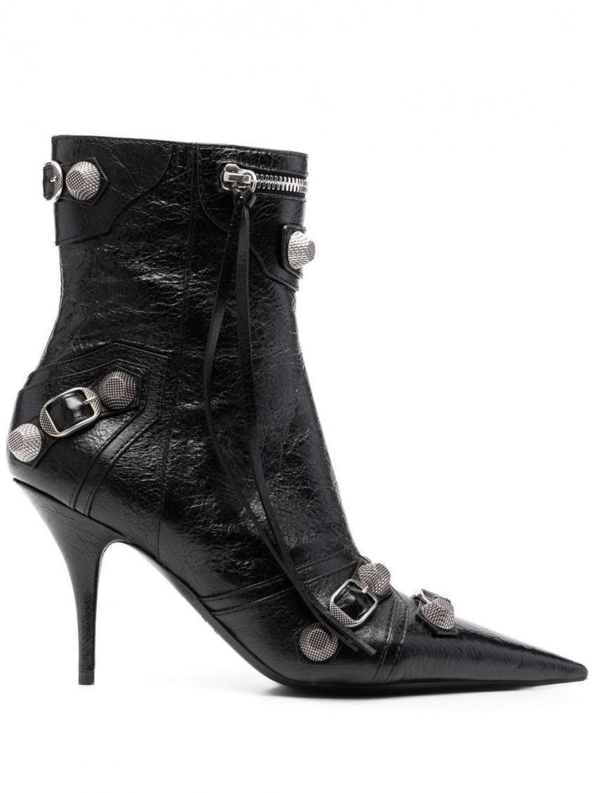 BALENCIAGA Womens Cagole Lambskin Buckle Zip Ankle Booties In Black Product Image