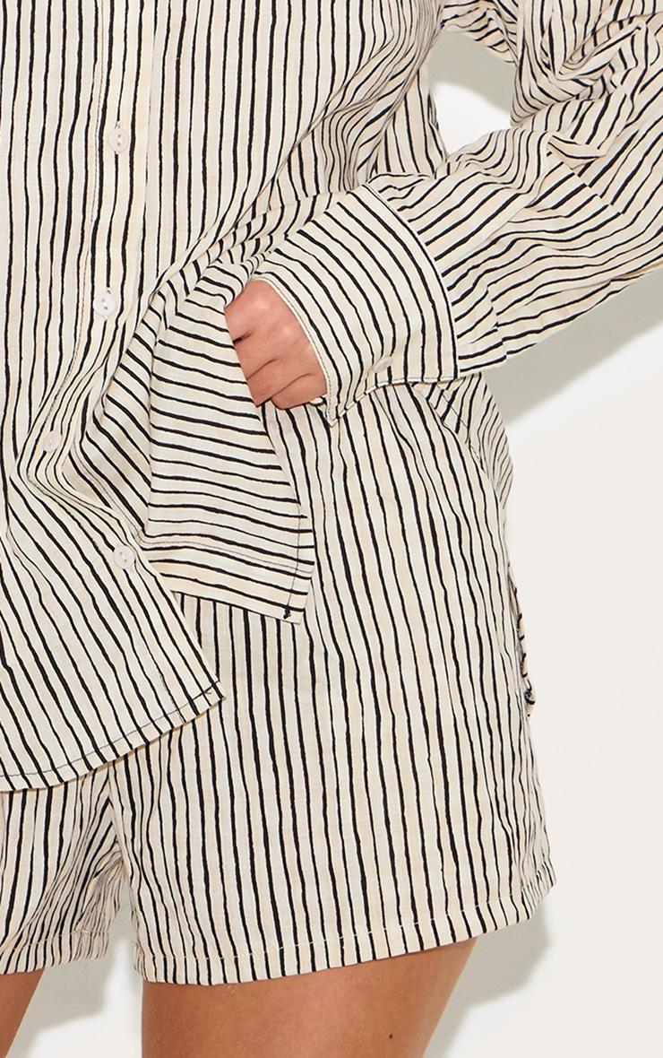  Black Striped Linen Look Floaty Shorts Product Image