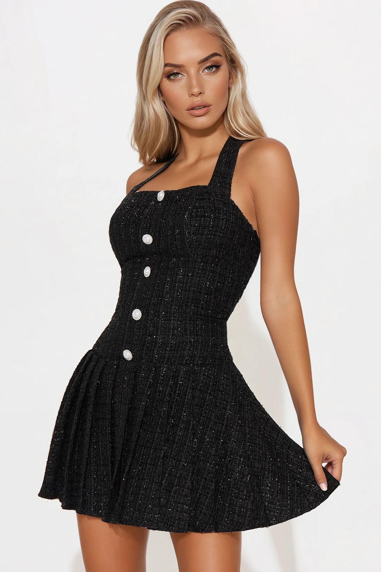Odette Tweed Mini Dress - Black Product Image