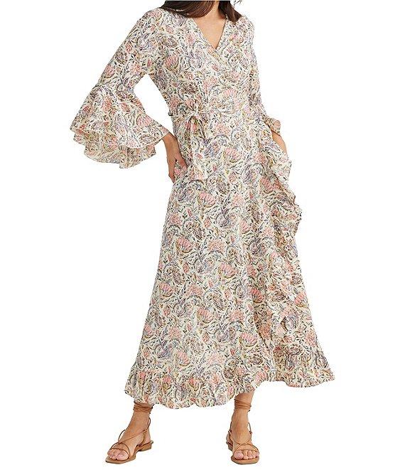 Talisman Vintage Lotus Floral Print Ruffle Detail Carly Wrap Dress Product Image