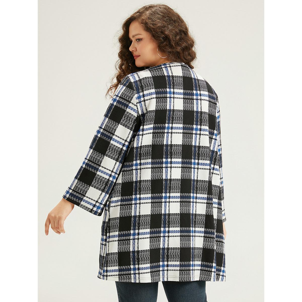 Plus Size Plaid Print Pocket Open Front Kimono Women Multicolor Casual Contrast Pocket Dailywear Kimonos BloomChic 18-20/2X Product Image