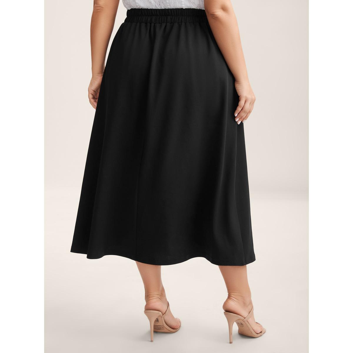Plus Size Side Slit Straight Fit Maxi Skirt Women Pureblack No stretch Side seam pocket Everyday-Elegant Skirts BloomChic 18-20/2X Product Image