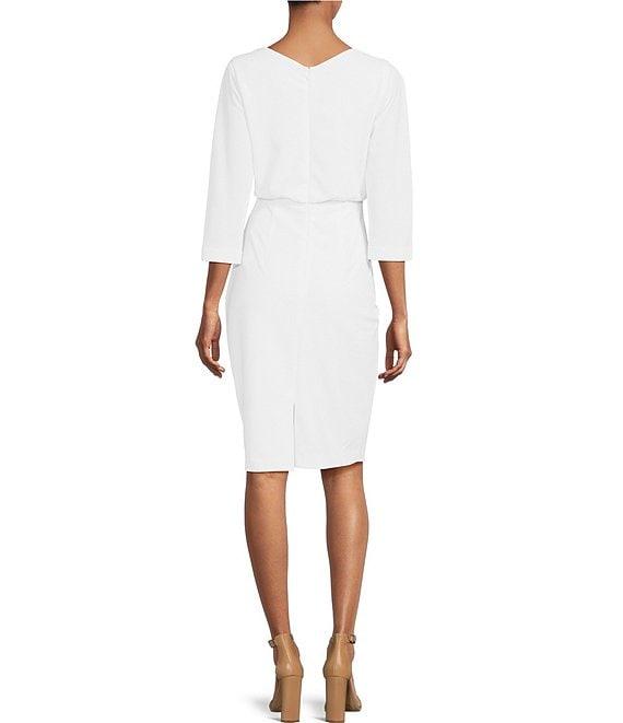 Belle by Badgley Mischka Draped Boat Neck 3/4 Sleeve Blouson Dress Product Image