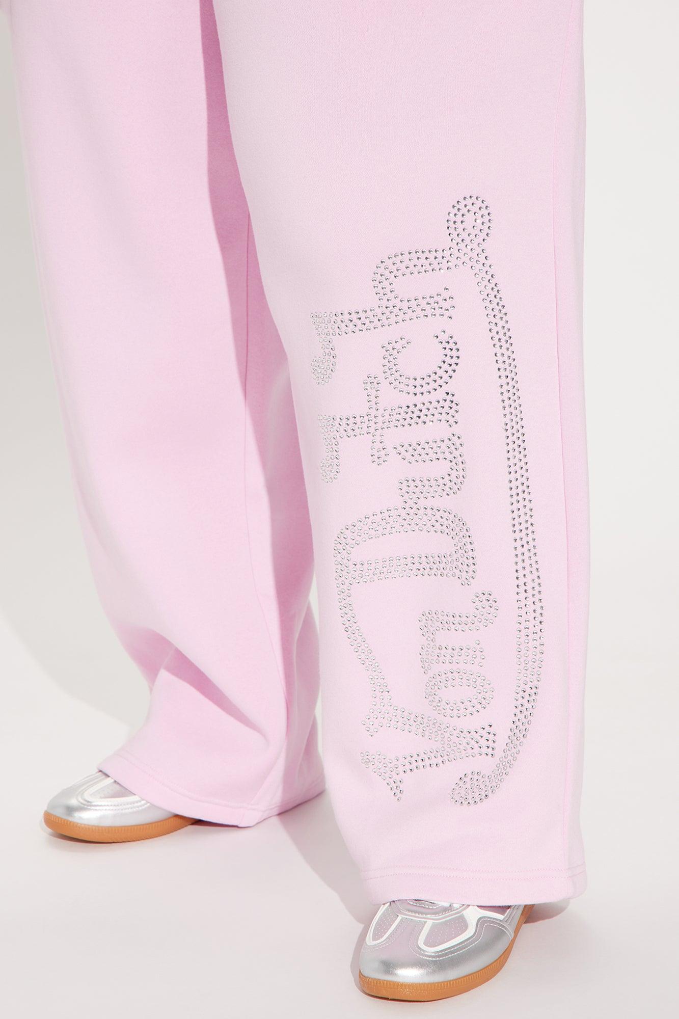 Von Dutch Rhinestone Wide Leg Pant - Pink Product Image