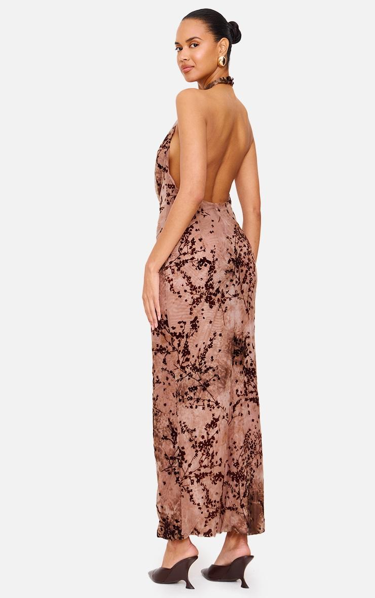 Brown Devore Cowl Neck Maxi Dress Product Image