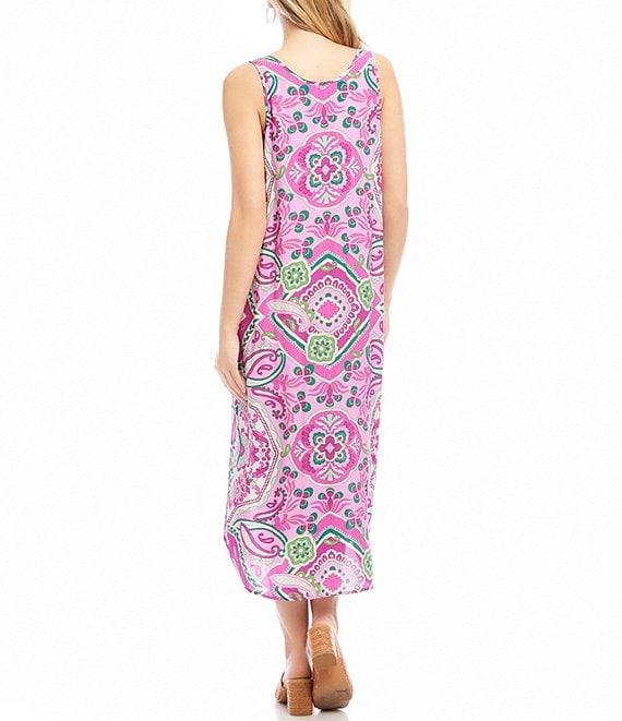 Karen Kane Printed Scoop Neck Sleeveless Side Slit Midi Tank Dress Product Image