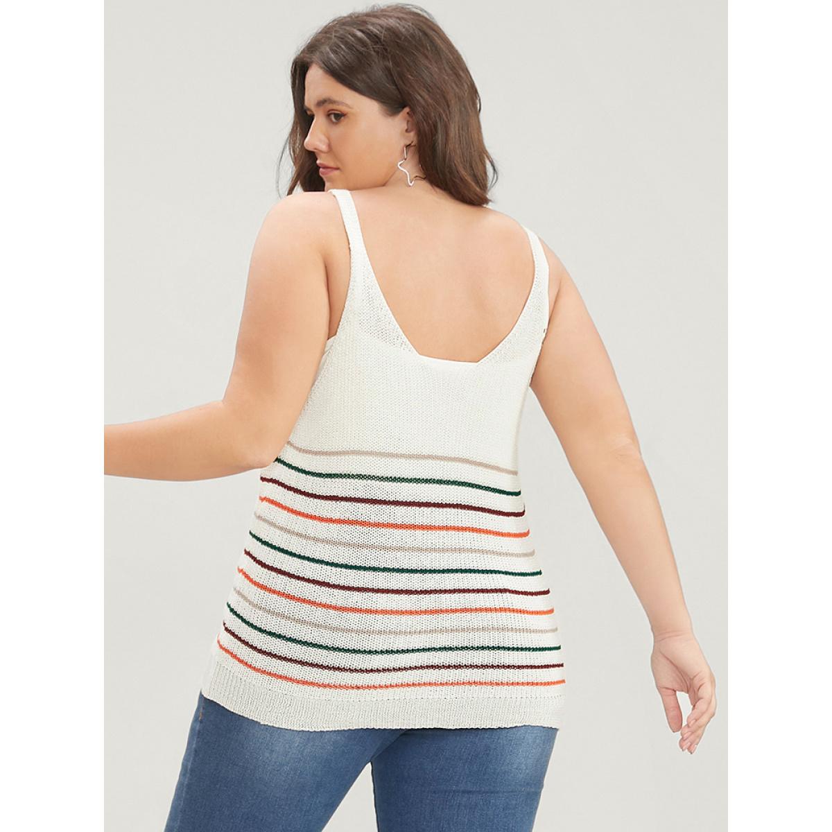Plus Size Striped Contrast Sleeveless Knit Top Multicolor Women Casual Sleeveless V-neck Dailywear Pullovers BloomChic 28/5X Product Image