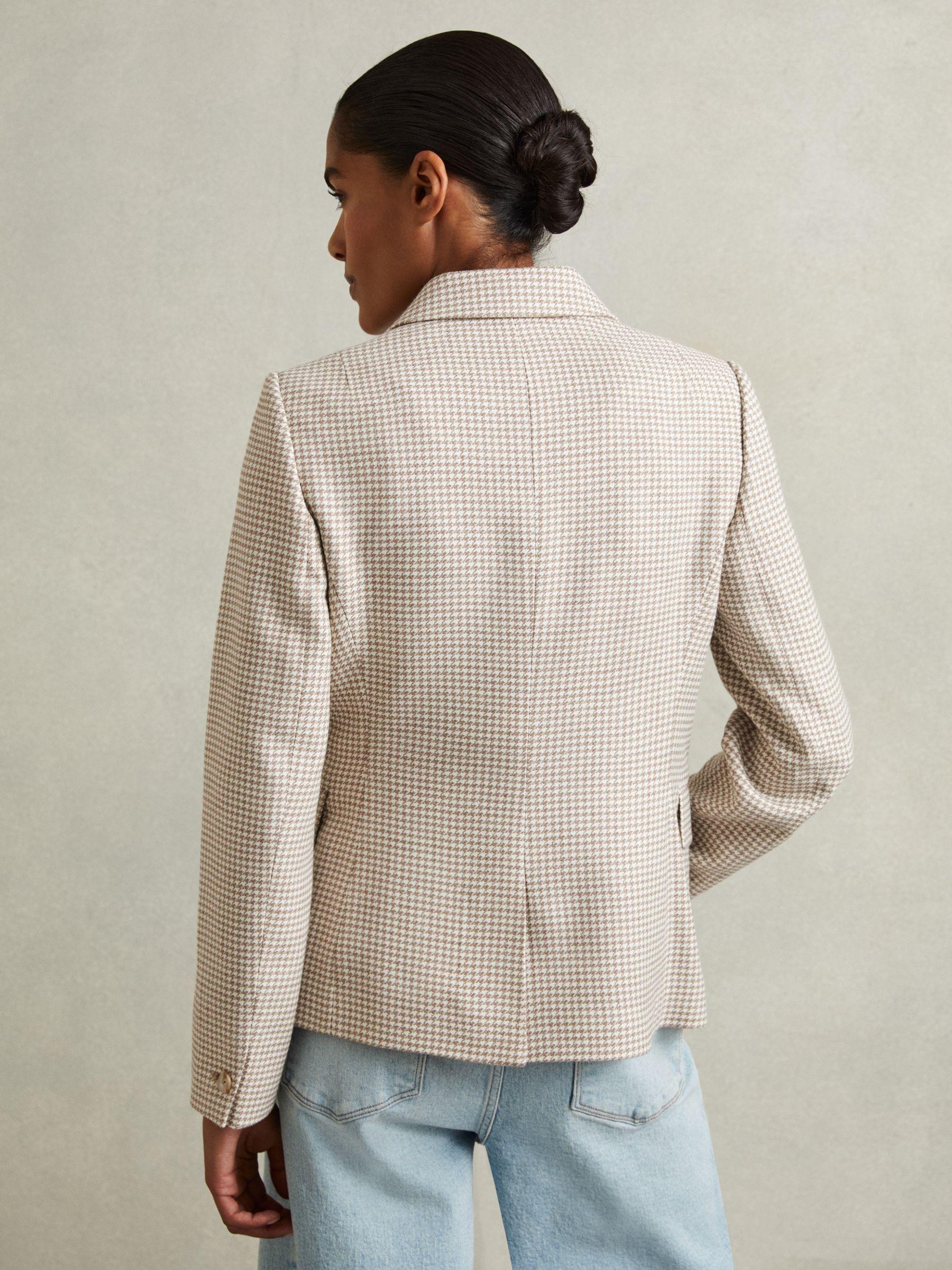 Wool-Blend Double-Breasted Dogtooth Blazer in Beige Check Product Image
